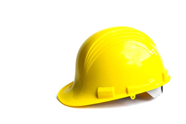 istock Plastic safety helmet yellow color isolated on white background , objects copy space 1043557702