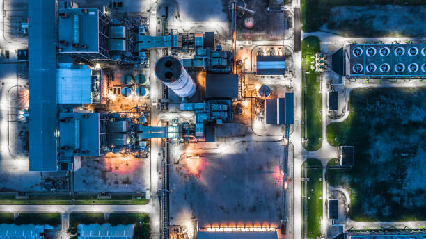 vista aérea planta, combinado ciclo centrales eléctricas industria de estación. - central eléctrica fotografías e imágenes de stock