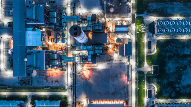 aerial view power plant, combined cycle power plant electricity generating station industry. - nuclear power station power station energy factory imagens e fotografias de stock