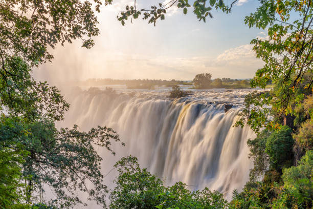 Victoria falls on Zambezi river, between Zambia and Zimbabwe stock photo