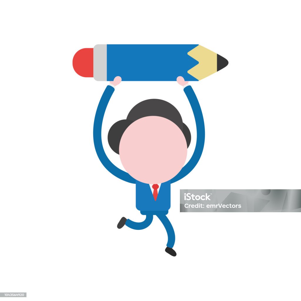 Vector businessman character running and carrying pencil Vector illustration businessman character running and carrying pencil icon. Adult stock vector