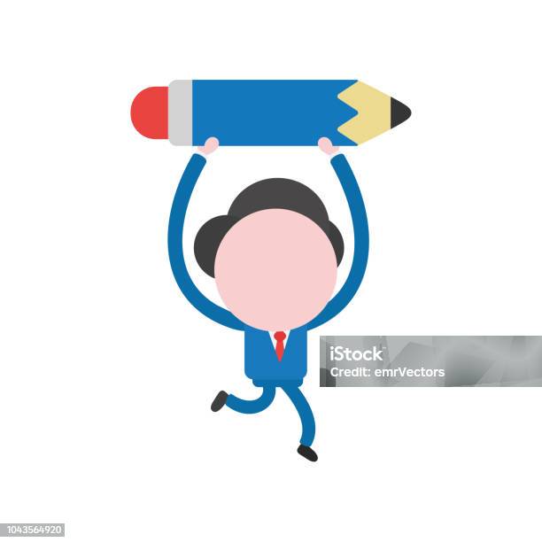 Vector Businessman Character Running And Carrying Pencil Stock Illustration - Download Image Now