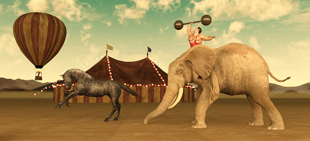 Circus Performers including elephants horses and lions