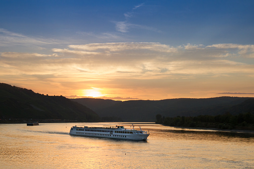 Ship on the Rhine river in Boppard, Germany, early in the morning