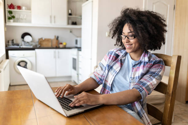 istock Woman using laptop at home 1043573782