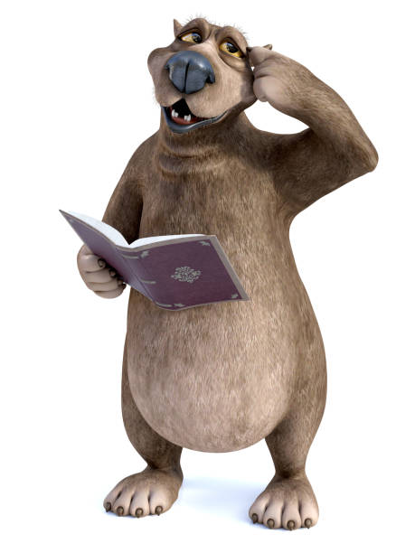 istock 3D rendering of cartoon bear reading book and thinking about something. 1043576404