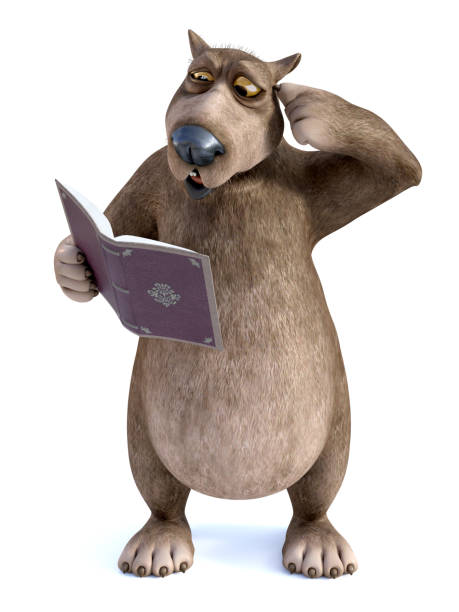istock 3D rendering of cartoon bear reading book and looking confused. 1043576414