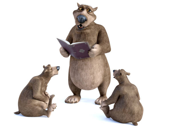 istock 3D rendering of cartoon bears having a storytime. 1043576434