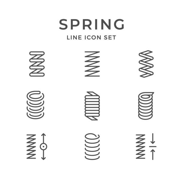 春のセット行アイコン - springs spiral flexibility metal点のイラスト素材／クリップアート素材／マンガ素材／アイコン素材