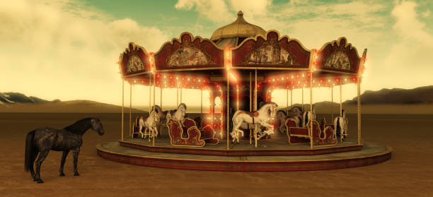Carousel horse motion blur background as the ride spins.