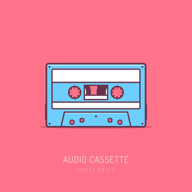 Audio Cassette Retro audio cassette mono line art vector illustration mixtape stock illustrations