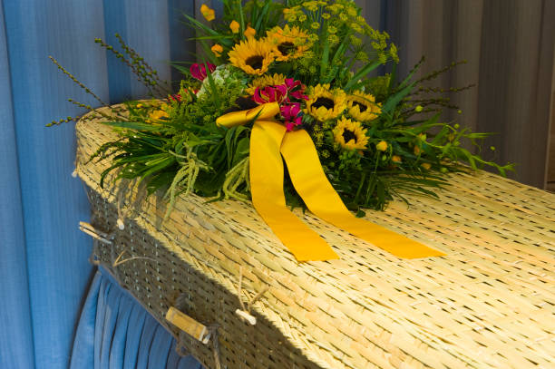 istock Flower arrangement on casket 1043597912