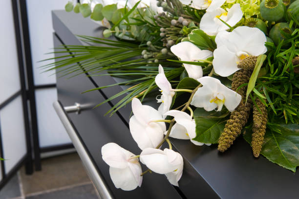 istock Flower arrangement on casket 1043597952