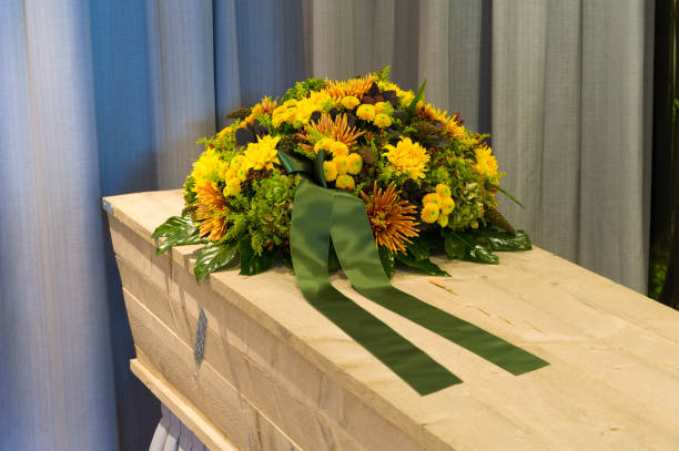 istock Flower arrangement on casket 1043597978