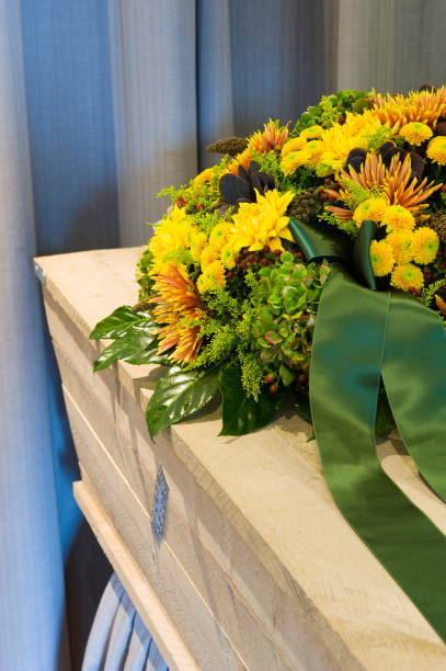 istock Flower arrangement on casket 1043597990
