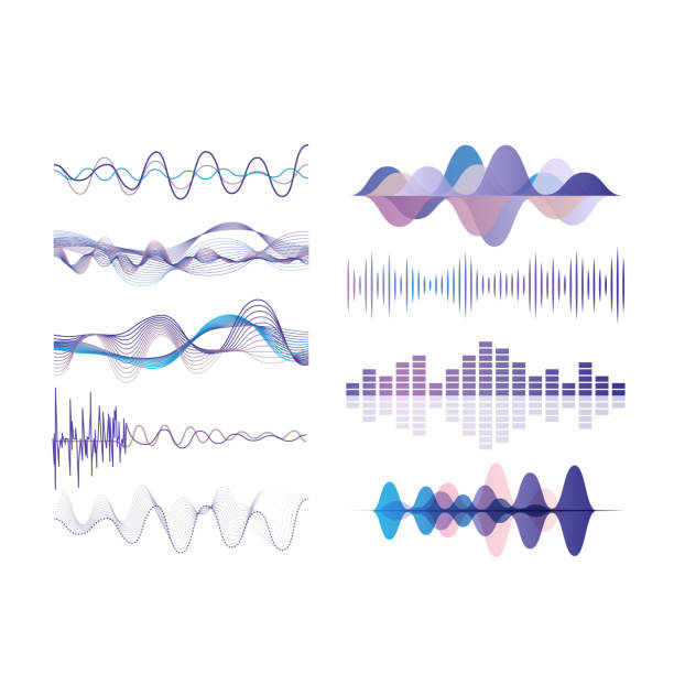 illustrazioni stock, clip art, cartoni animati e icone di tendenza di set di onde sonore, tecnologia di equalizzatore digitale audio, vettore di impulsi musicali illustrazioni su sfondo bianco - sound wave audio