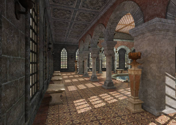 Illuminated sacred place in an old abbey (San Galgano, Tuscany).