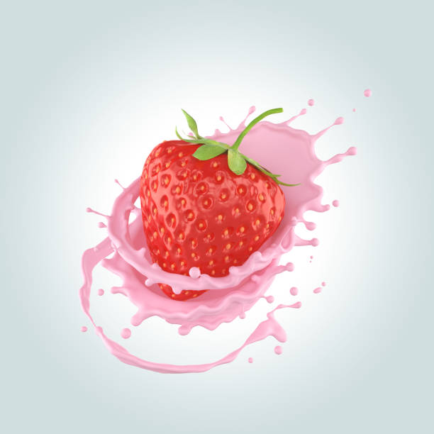 istock Strawberry falling into pink milk or yogurt splash. 1043601590