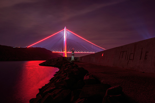 New bosphorus bridge of Istanbul. Yavuz Sultan Selim Bridge with long exposure on sunset