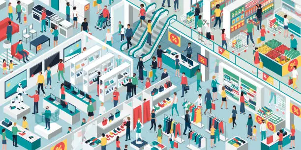 Vector illustration of People shopping together at the shopping mall
