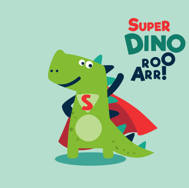 ilustrações, clipart, desenhos animados e ícones de dinossauro engraçado em traje de super-heróis. super dino. pé de super-herói dos desenhos animados com capa balançando ao vento - animal bone