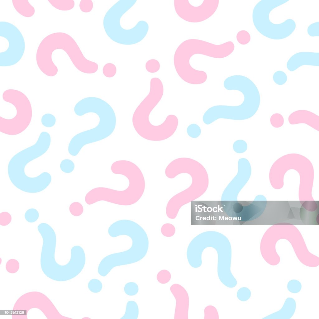 Gender reveal party background Gender reveal party background. Vector seamless pattern with question mark pink and blue color Question Mark stock vector