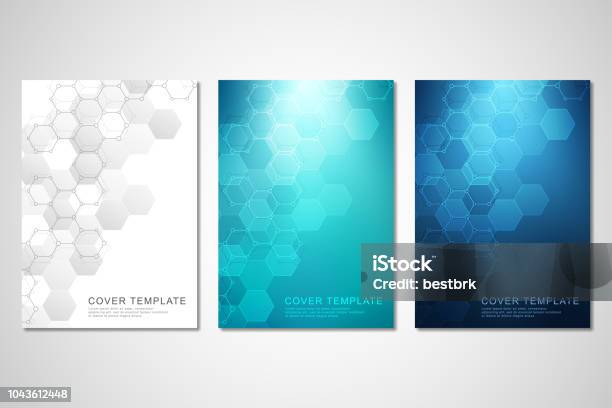 Vector Covers Or Brochure For Medicine Science And Digital Technology Geometric Abstract Background With Hexagons Pattern Molecular Structure And Chemical Compounds Stock Illustration - Download Image Now