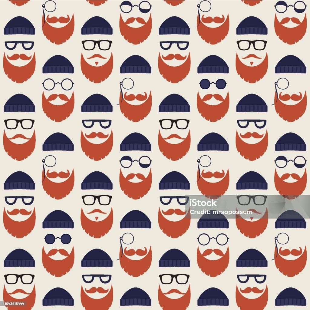 Bearded Hipster seamless pattern with glasses. Lumber sexual or Urban Lumberjack background. Adult stock vector