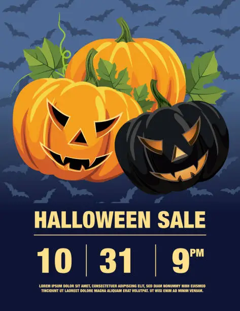 Vector illustration of Halloween SaleTemplate With Jack 'o Lanterns