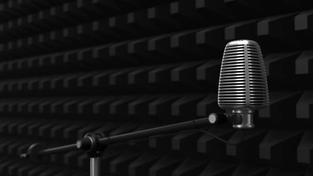 istock acuistic foam covered wall with condenser microphone. silent room concept. 3d illustration 1043622110