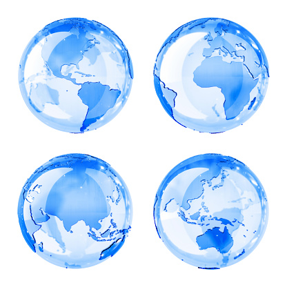 Transparent globe (4 position). Isolated on white. 3D render.