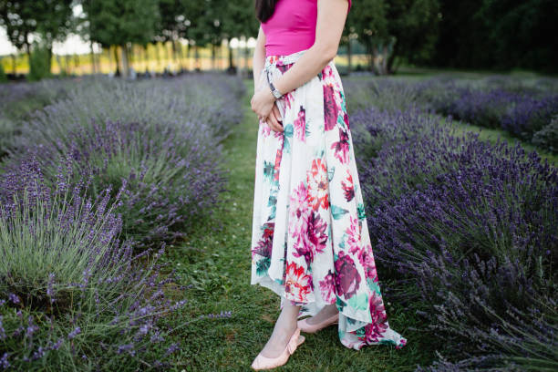 chinese ethnicity, one woman only, lavender, field, sunset
