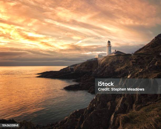 Sunrise At Douglas Lighthouse Isle Of Man Stock Photo - Download Image Now - Isle of Man, Douglas - England, Lighthouse