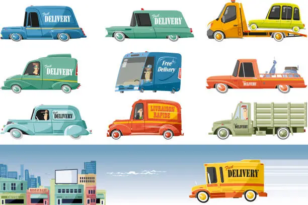 Vector illustration of Delivery truck set