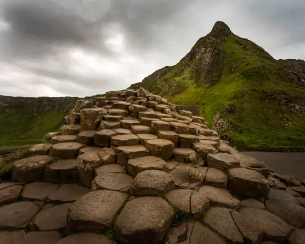 Sombre looking cloudy morning at the Giant's Causeway without a person in sight