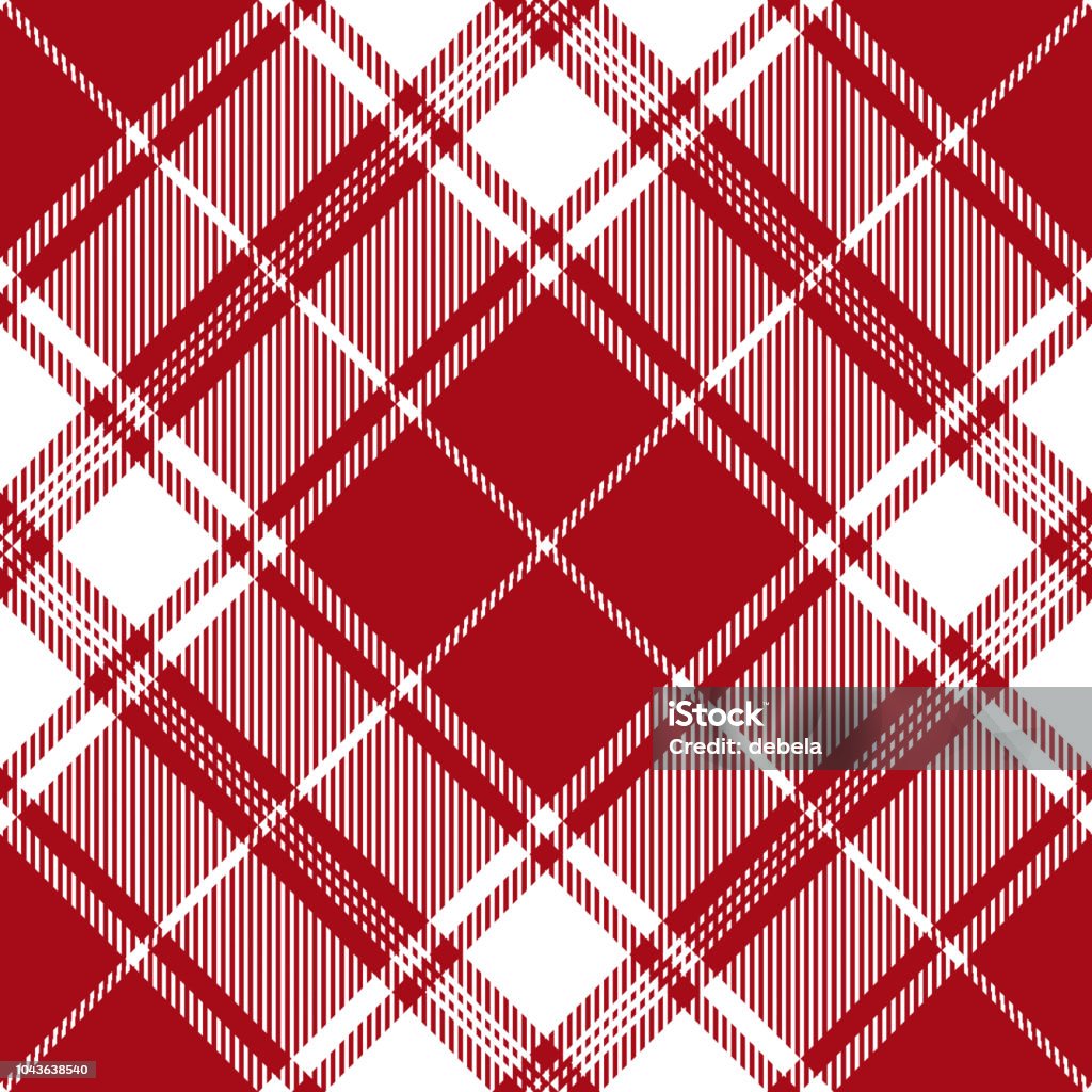 Red Scottish Tartan Plaid Textile Pattern Red and white Scottish tartan plaid seamless diagonal textile pattern. Abstract stock vector