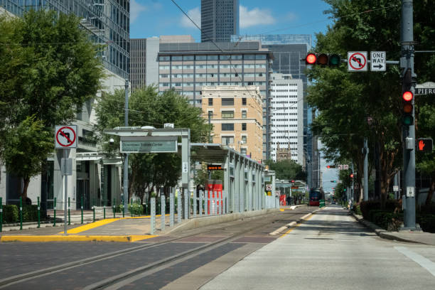 istock Metro Train in Houston approaches Station 1043639512