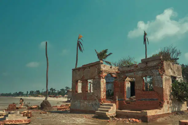 old house in ruins at Bakkhali sea beach, west bengal