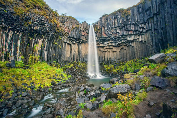 Svartifoss waterfall stock photo