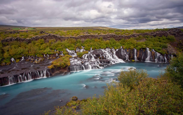 Hraunfossar waterfall stock photo