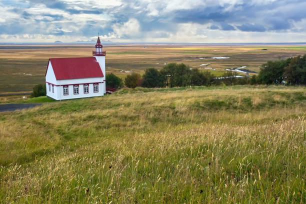 Hlíðarendakirkja church, Iceland stock photo