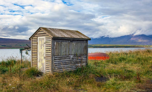 Tiny Icelandic fishing shack stock photo