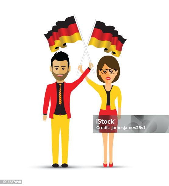 German Flag Waving Man And Woman Stock Illustration - Download Image Now - Adult, Adults Only, Art