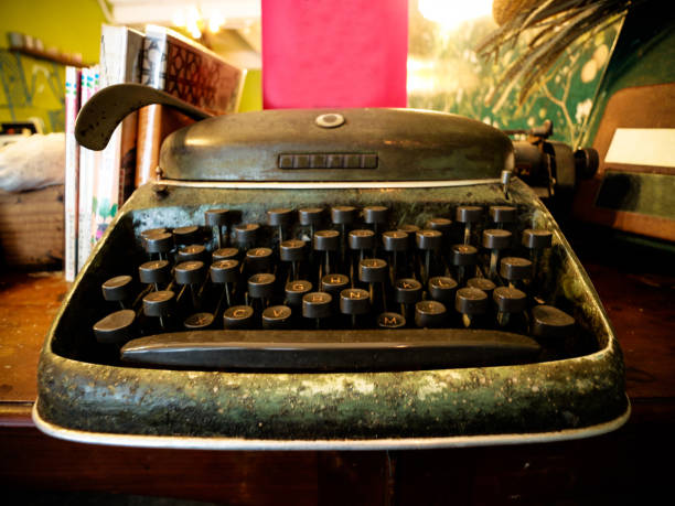 istock Antique Typewriter. Vintage Typewriter Machine Closeup Photo. 1043657846