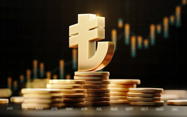 istock Turkish Lira Symbol With Financial Chart Over Dark Background 1043657938