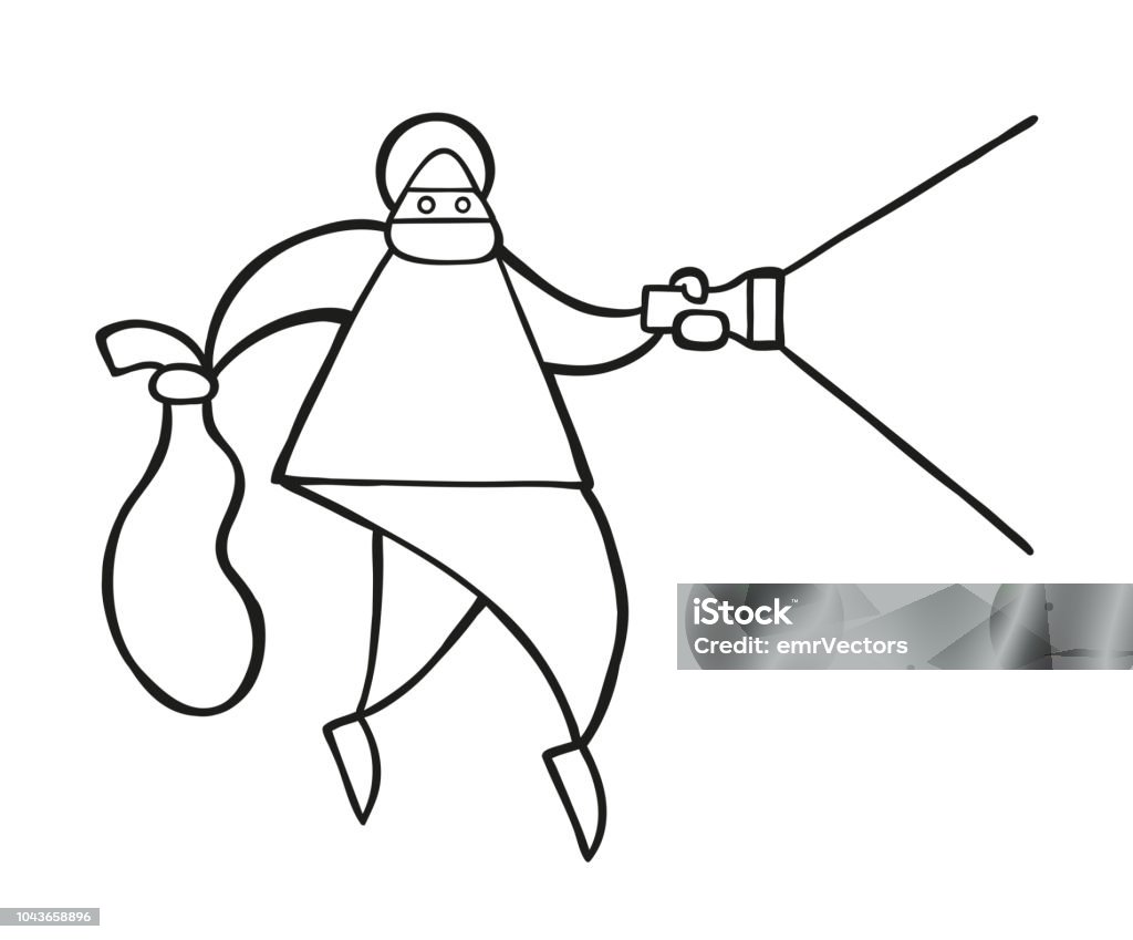 Vector cartoon thief man with face masked walking and holding flashlight and sack Vector illustration cartoon thief man with face masked walking and holding flashlight and sack. Adult stock vector