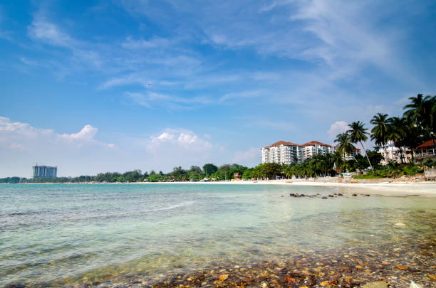 istock Beautiful tropical beach at sunny day with blue sky background 1043663614