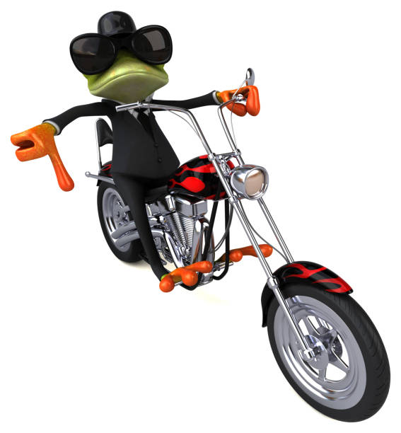 istock Fun frog on a motorcycle - 3D Illustration 1043668134