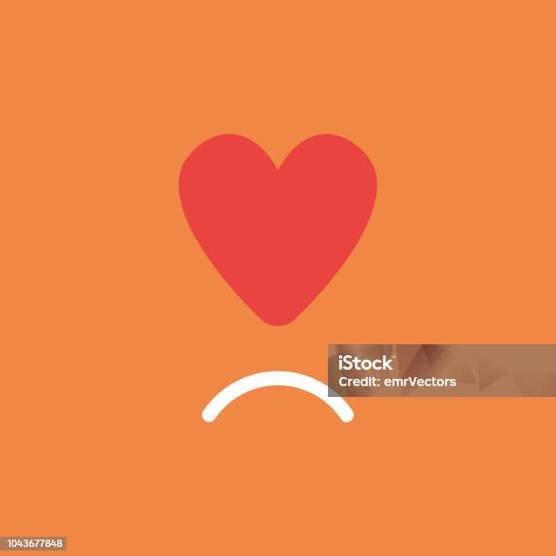 Vector Icon Concept Of Red Heart With Sulking Mouth On Orange Background Stock Illustration - Download Image Now