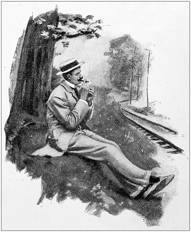 Antique painting illustration: Smoking cigar